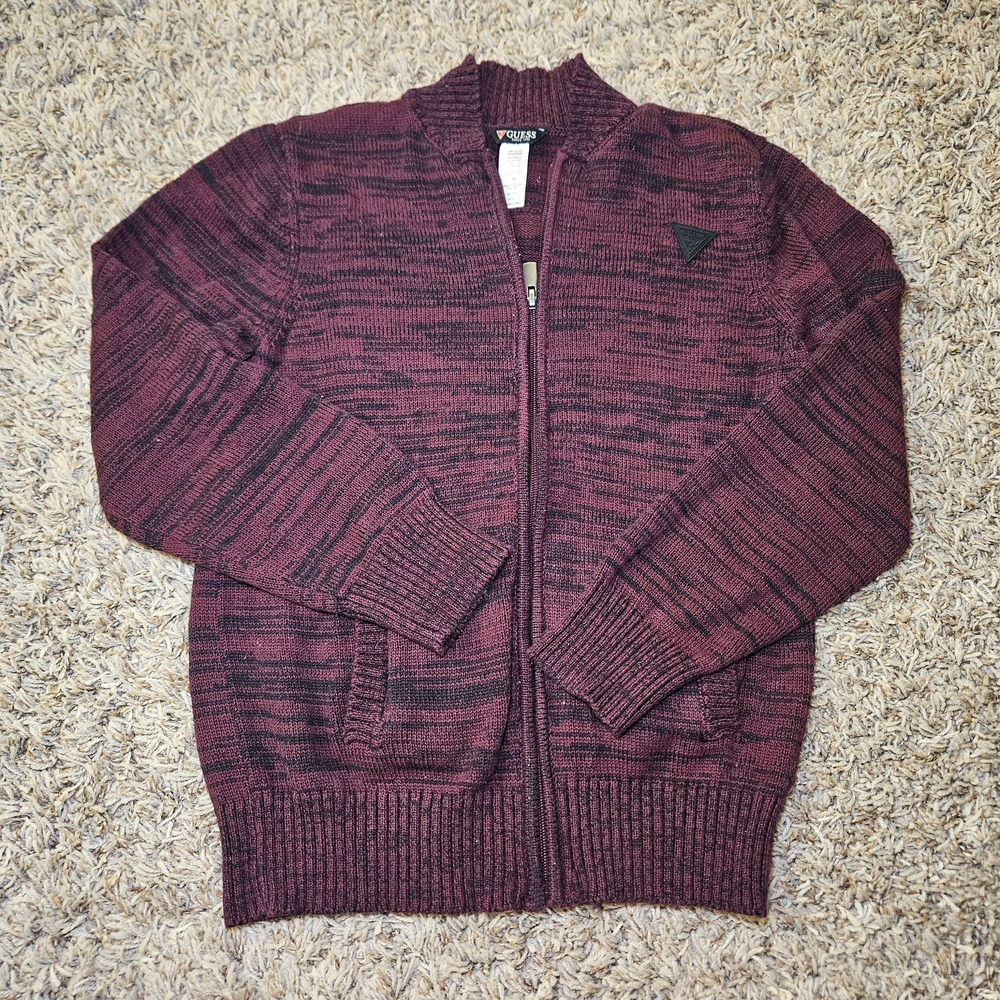 Guess‎ Kids Full Zip Sweater Cardigan Size 10 Red Black Knit
